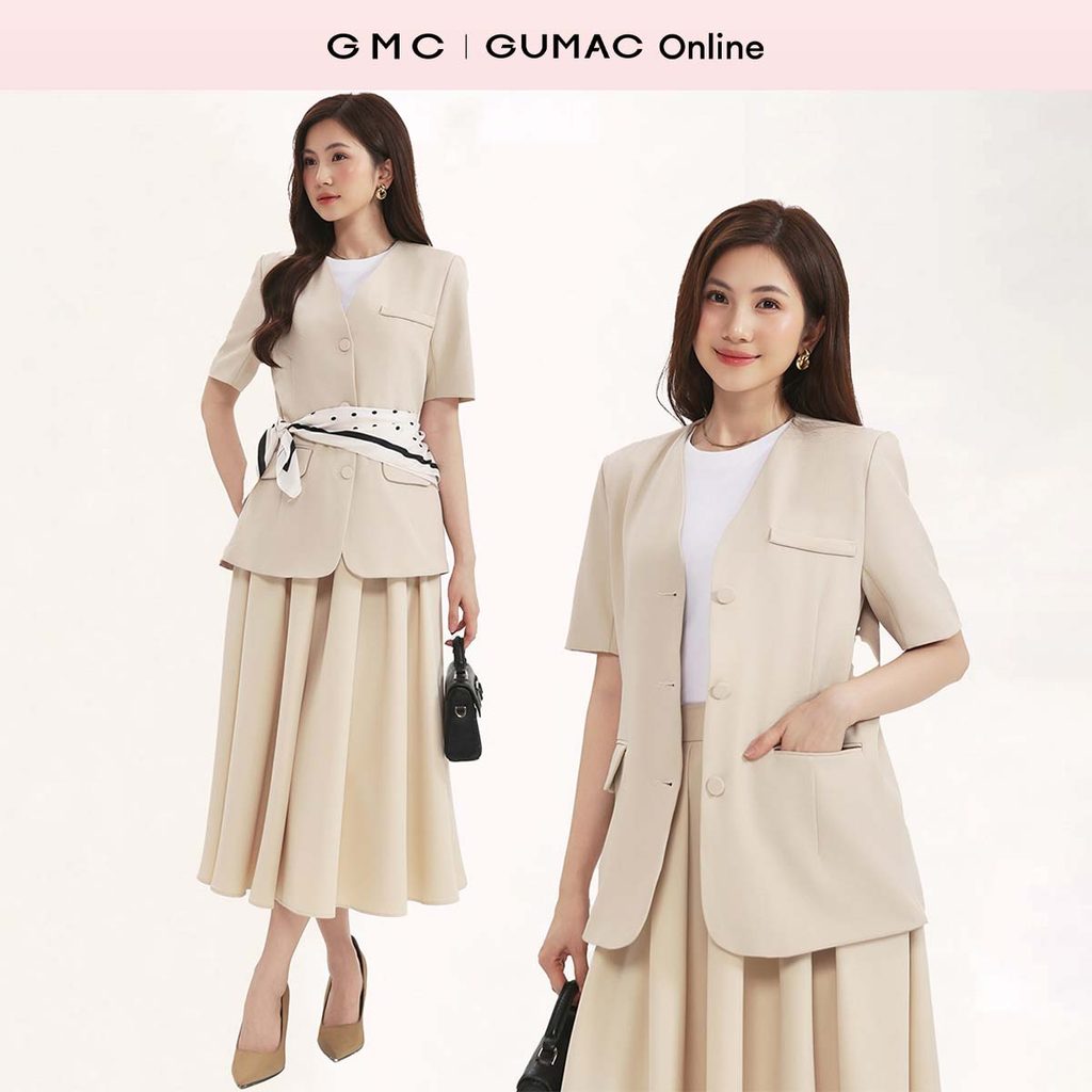 Áo khoác blazer nữ GUMAC không cổ tay ngắn có đệm vai chất xược ý 2 lớp đứng form LOWG0104