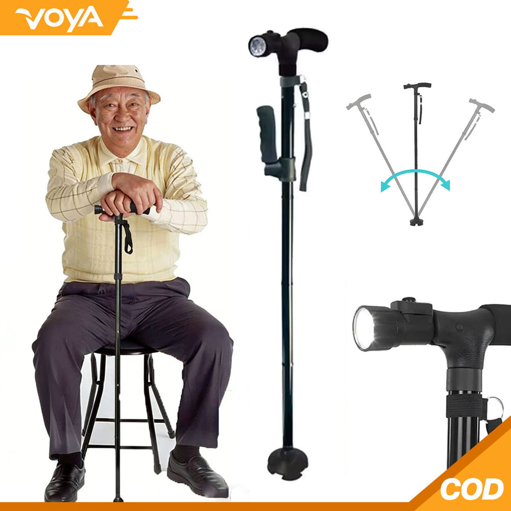 Gấp lại kính thiên văn gấp Cane Elder Cane LED đi bộ đáng tin cậy gậy Elder Crutches cho các bà mẹ B