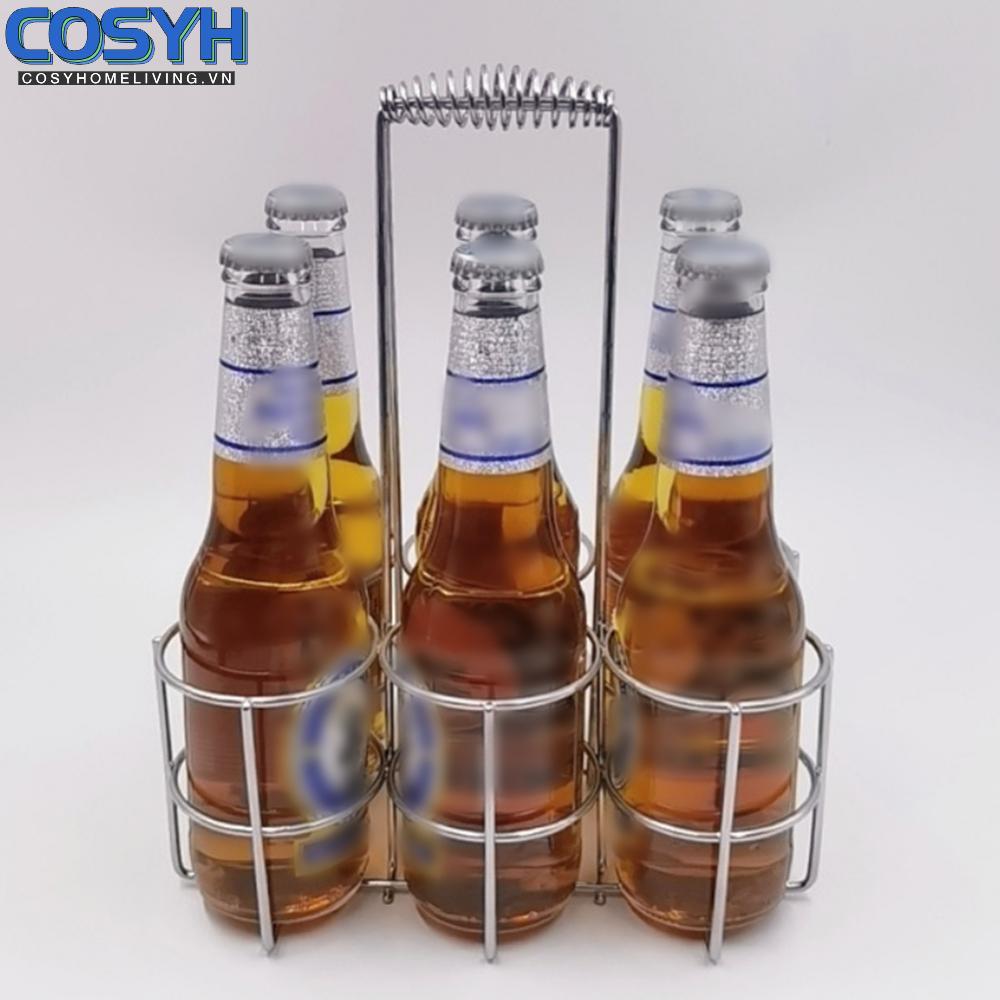 <cosyh>Bar Beer Rack Electroplated Finish Holds 6 Bottles Handheld Portability
