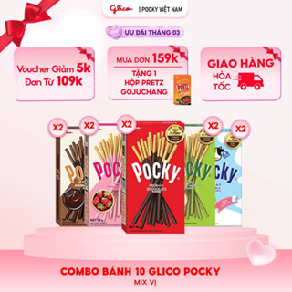 Combo 10 hộp Bánh que Glico Pocky nhiều vị (2 Matcha - 2 Socola - 2 Dâu - 2 Double Choco - 2 Sữa)