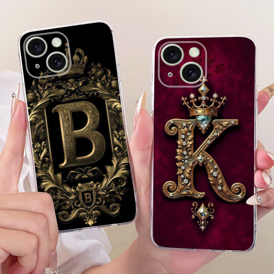 Dành Cho iPhone 15 Plus Ốp Lưng A3094 A2847 A3093 Sang Trọng Ban Đầu Chữ Cái Vương Miện Silicon Mềm 