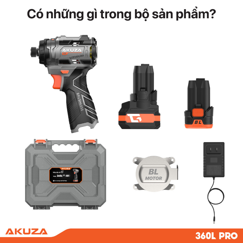 Máy Vặn Vít 360L PRO Akuza ,Có chế độ xung, 1Pin 4Cell+1Pin 8cell - Nhỏ Gọn - Cực Khỏe, Không Chổi T