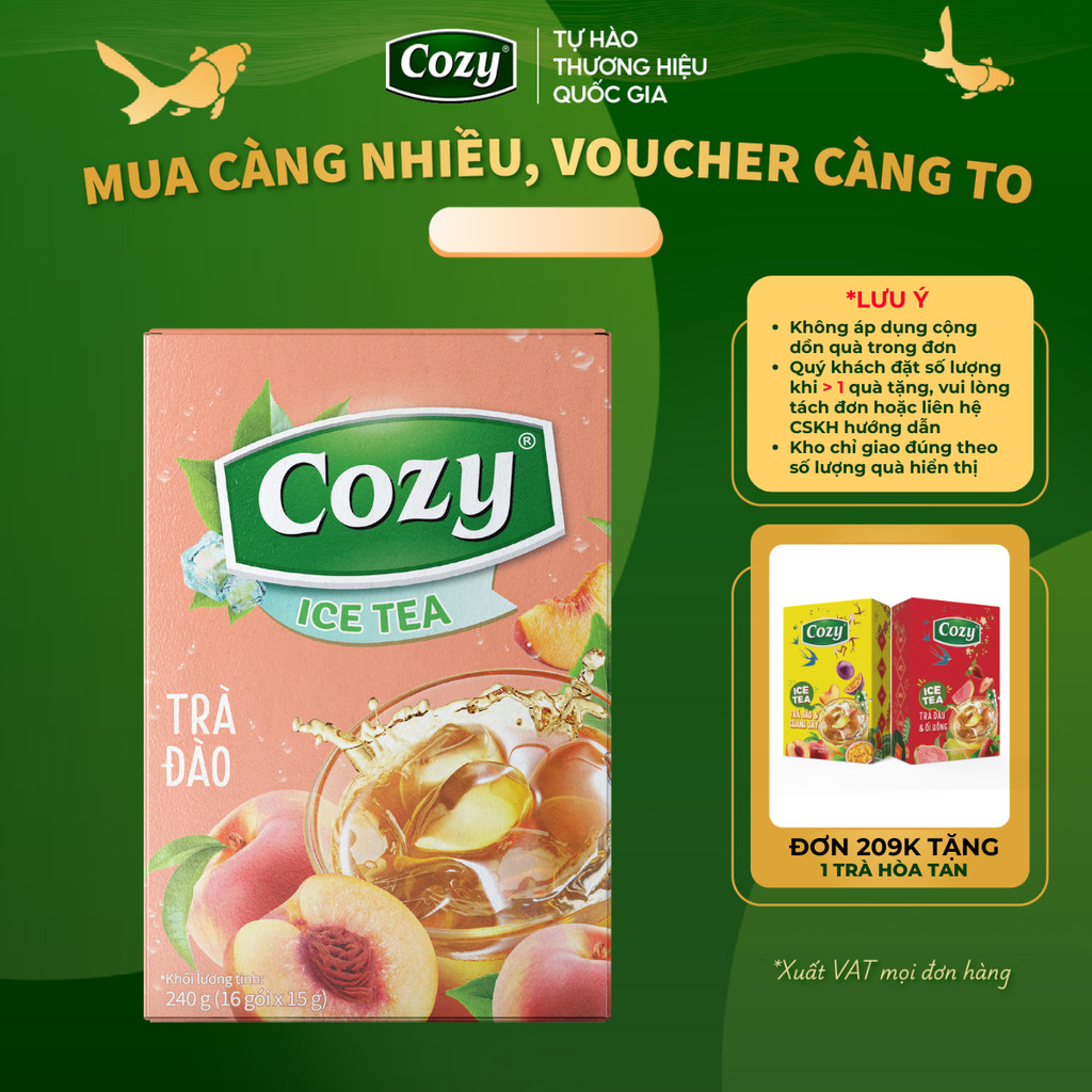 Combo 2 Trà Đào Cozy IceTea, Trà Trái Cây Hòa Tan Các Vị, Pha Chế Trà Hoa Quả, Trà Sữa, Làm Thạch Hộp 16
