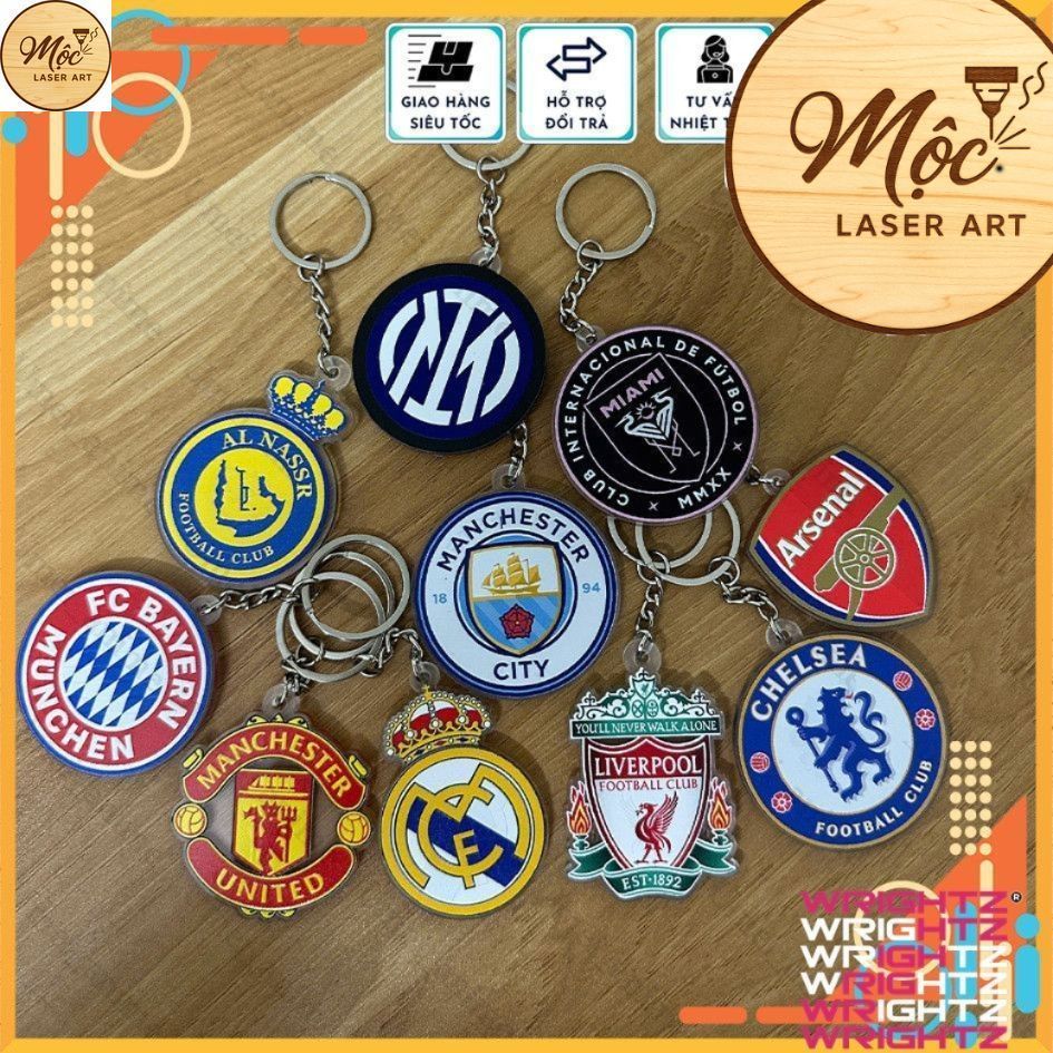 Móc Khóa Các CLB MU, Arsenal, Man City, Chelsea... Chất Liệu Mica In UV Cao Cấp (Mộc Laser Art)