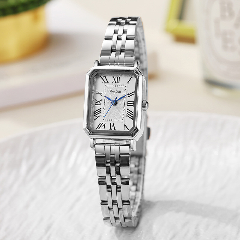 Đồng Hồ Nữ Đồng Hồ Nữ Quảng Châu Đồng Hồ Cổ Tay Vuông Cao Cấp Tính Khí Dây Thép Đồng Hồ Niche Light Sang Trọng 3.10 B