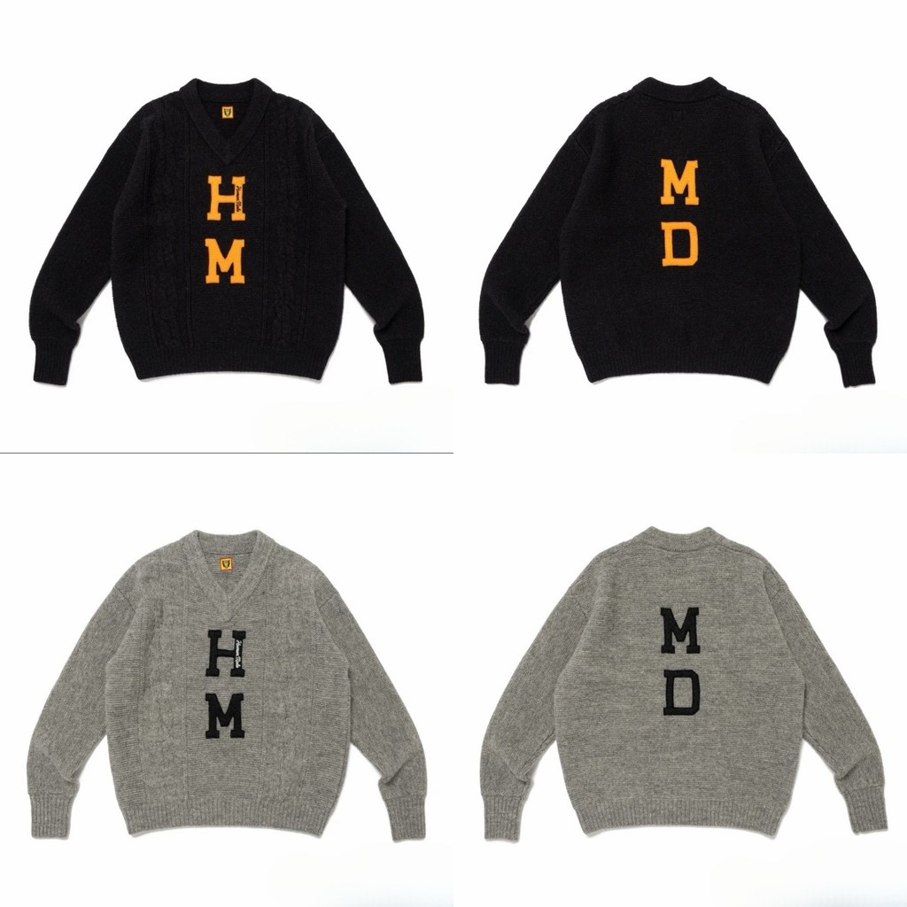 HUMAN MADE Appliqué embroidered letter pullover V Collared Sweater Jacket ins Unisex Loose-Fit Knit 