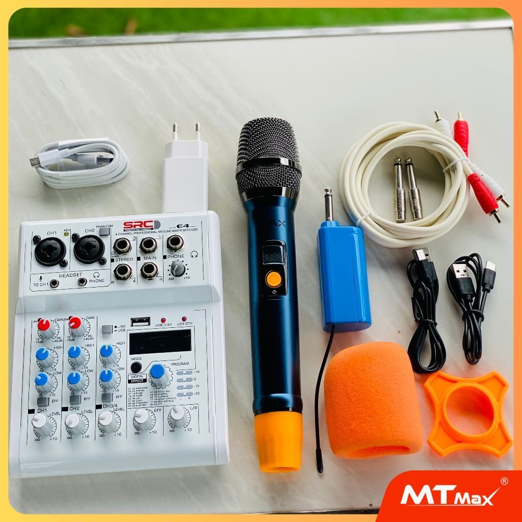 [ Tặng Dây ] Bộ combo karaoke – Mixer E4 + Micro Max36 . Phù hợp karaoke gia đình, livestream hát ha