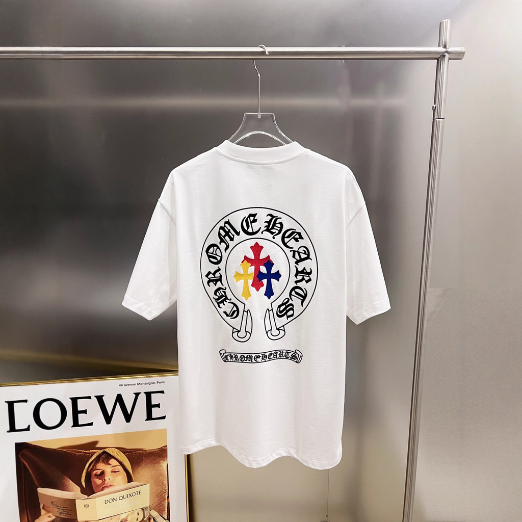 1FHX Chrome Hearts New Summer Style Cross Pattern Foam Print Short Sleeve T T-shirt Couple Style