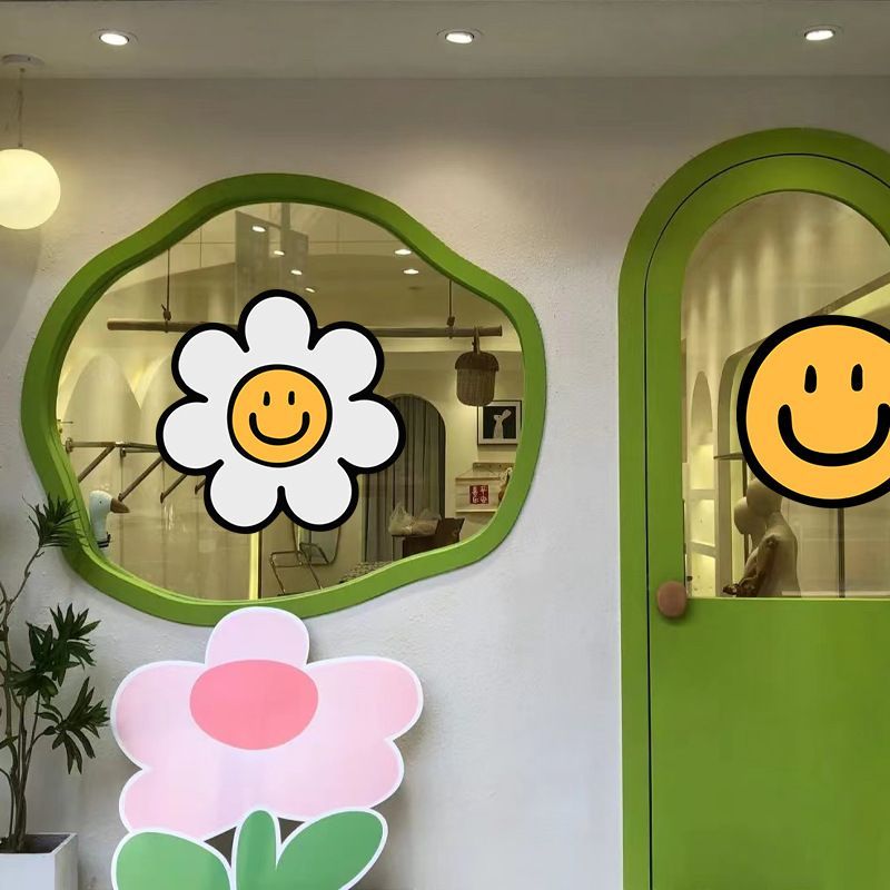Sticker kính cửa shop smiley flower red book | Có keo, chống nước, decor shop net red cute