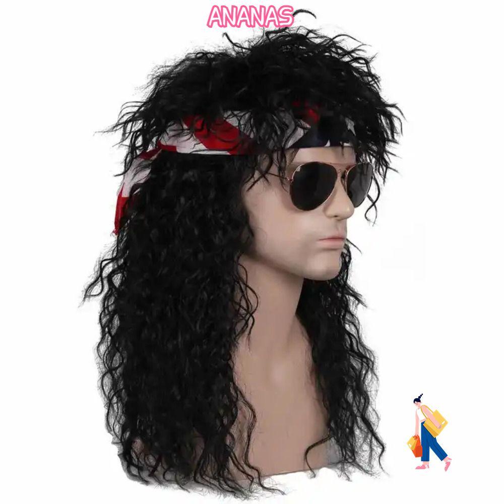 Ananas Halloween Party Wig - Lông Tơ Dài 70s 80s Style, Phụ Kiện Cosplay Rockstar Punk Xoăn