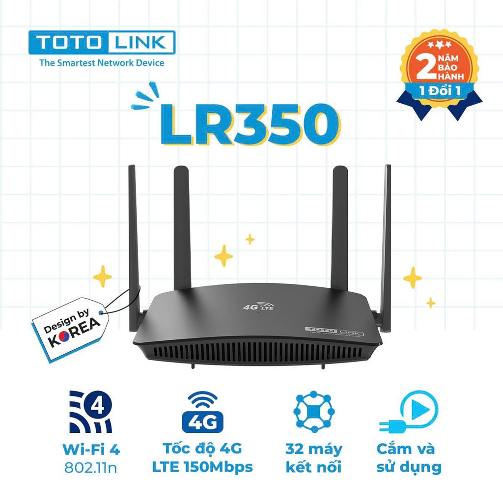 [Siêu Sale] [Chính hãng] Bộ phát WiFi di động 4G LTE Totolink LR350 | M3L