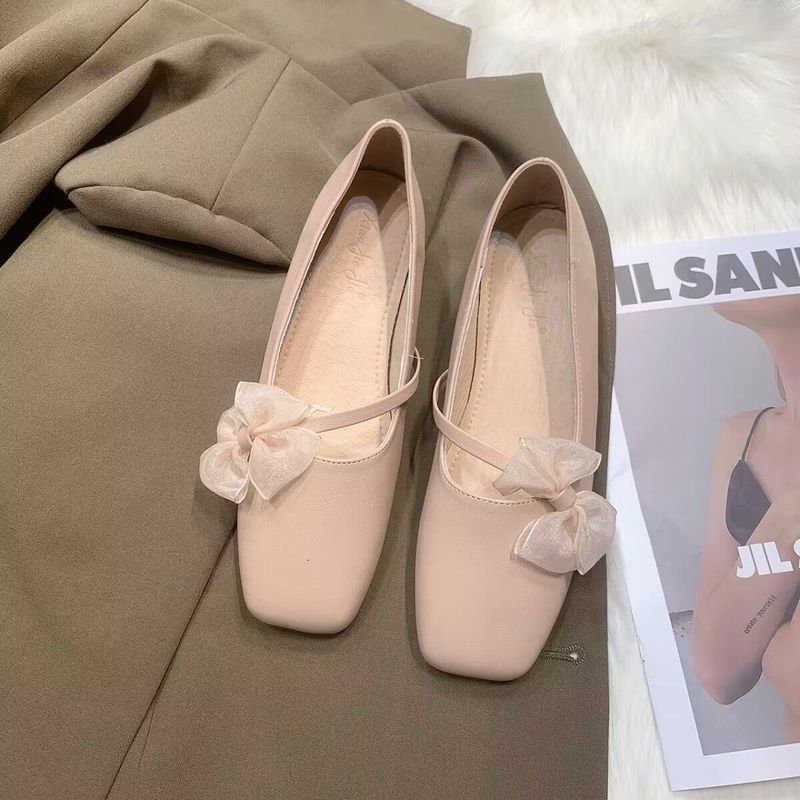 Giày Ngón Chân Vuông Nữ Dẹt Nông Miệng Ren Phù Hợp Với Ba Lê Nhẹ Nhàng Đế Mềm Bà Giày Nơ Có Váy Muỗng Giày / Hạt 3.17