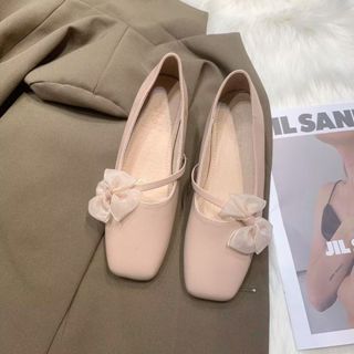 Giày Ngón Chân Vuông Nữ Dẹt Nông Miệng Ren Phù Hợp Với Ba Lê Nhẹ Nhàng Đế Mềm Bà Giày Nơ Có Váy Muỗng Giày / Hạt 3.17