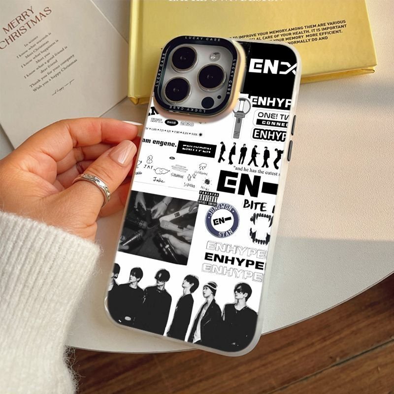 Ốp Lưng IMD Trong Lưng Cứng Viền Dẻo Họa Tiết Collage ENHYPEN Chống Sốc Bảo Vệ Máy iPhone Thời Trang