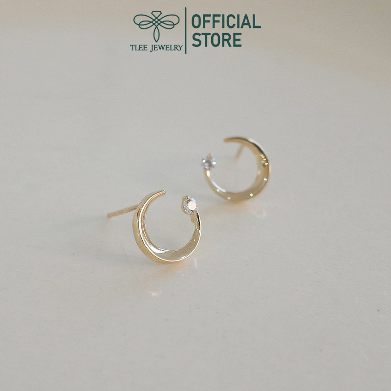 Bông tai mặt trăng nữ tính từ bạc TLEE Jewellery B0399, có gắn đá