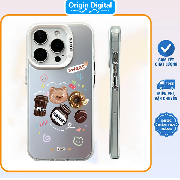 Ốp Lưng iPhone Gấu Nâu Coffee Donut Ngọt Dễ Thương, Phong Cách Kẹo Sữa  iP 11/12/13/14/15/16/17/Plus