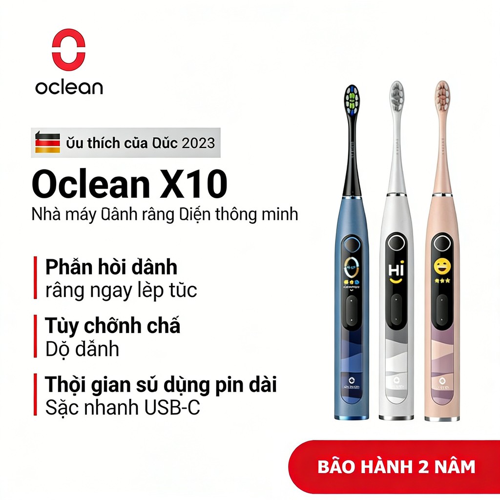 Bàn chải đánh răng điện thông minh Oclean X10 với màn hình hiển thị thông minh & tương tác IPX7 Bảo 