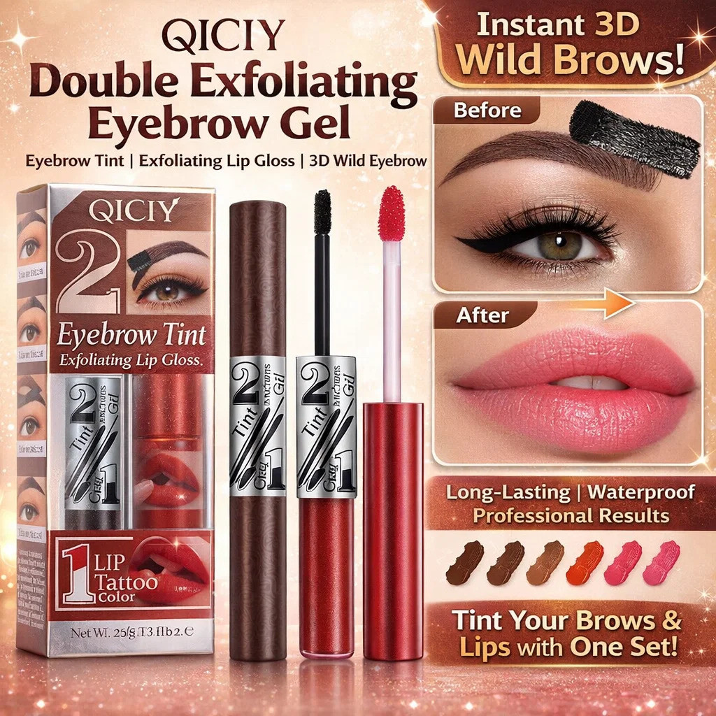 QCIY Double Exfoliating Eyebrow Gel, Eyebrow Tint, Exfoliating Lip Gloss, 3D Wild Eyebrow