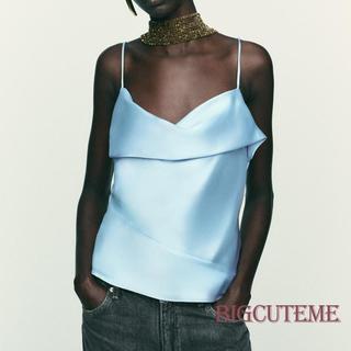 Satín Camisole Cổ Cowl Cho Nữ, Dây Spaghetti Mềm Mại và Thiết Kế Bất Đối Xứng
