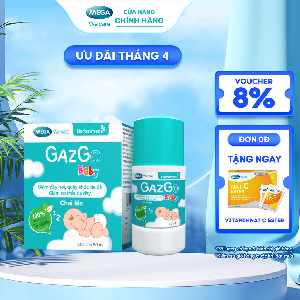 Chai lăn giúp giảm đầy hơi, quấy khóc dạ đề cho trẻ sơ sinh Mega We Care Gazgo Baby (50ml)