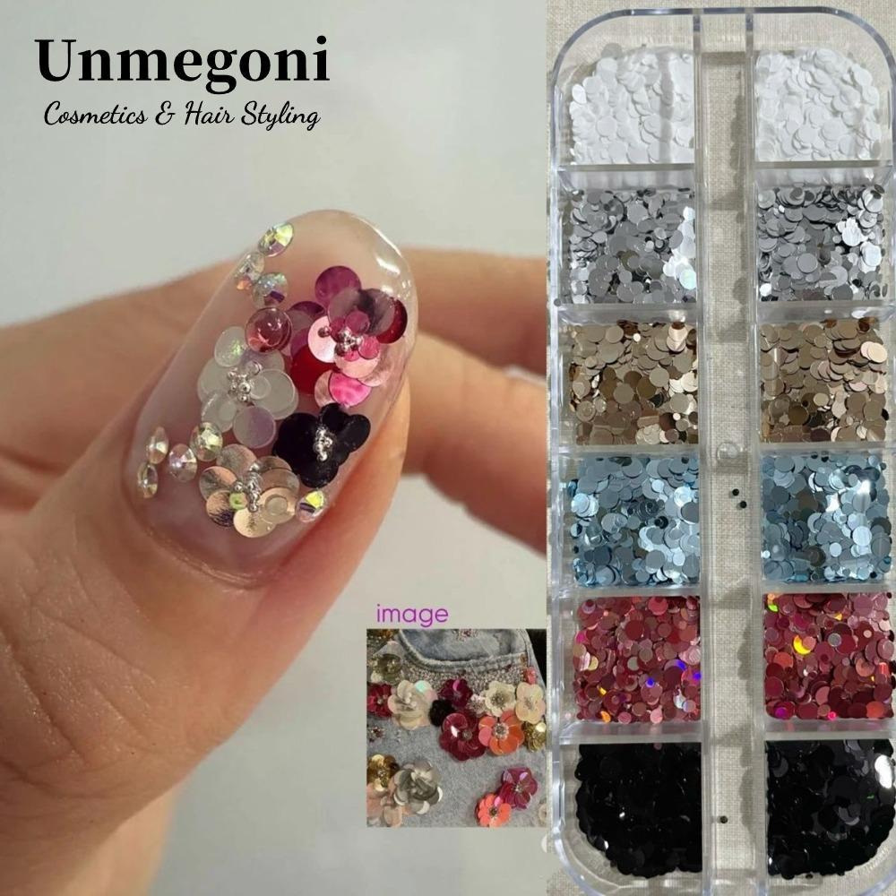 UNMEGONI Chấm Bi Lấp Lánh Trang Trí Móng Tay Nghệ Thuật, Phụ Kiện Móng Tay Lấp Lánh Đầy Màu Sắc Tối Giản, Sáng Tạo DIY 12 Lưới Kim Sa Lấp Lánh Trang Trí Móng Tay Salon Móng Tay