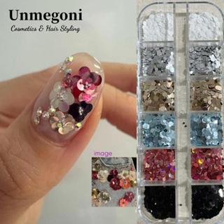 UNMEGONI Chấm Bi Lấp Lánh Trang Trí Móng Tay Nghệ Thuật, Phụ Kiện Móng Tay Lấp Lánh Đầy Màu Sắc Tối Giản, Sáng Tạo DIY 12 Lưới Kim Sa Lấp Lánh Trang Trí Móng Tay Salon Móng Tay