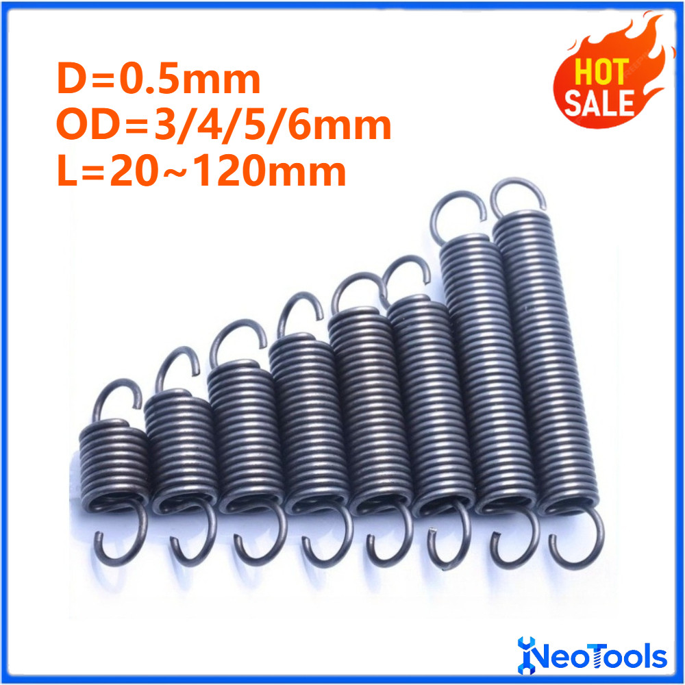 2-10 lò xo căng thẳng có móc, D = 0,5mm, OD3 / 4 / 5 / 6mm, L = 20 ~ 120mm cho cửa nhà để xe, bunnin