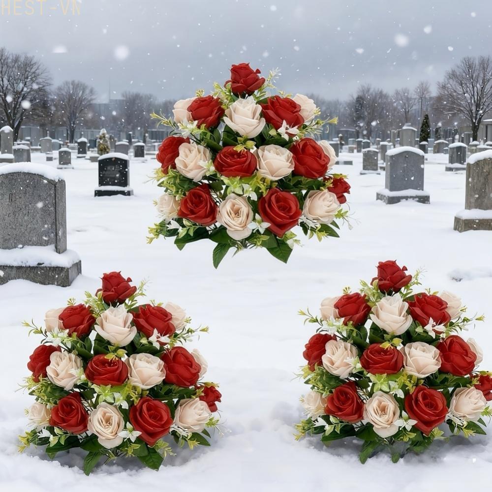 realistic red rose bouquet artificial flowers with vibrant green leaves