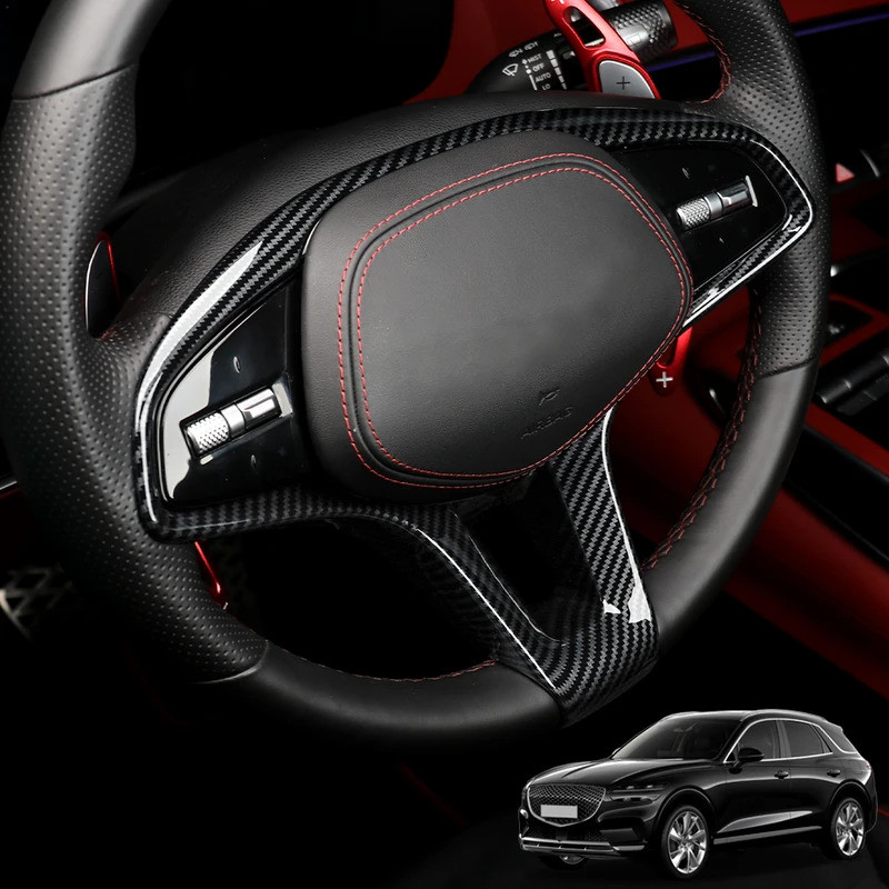 Phụ Kiện Xe Hơi Nội Thất Sợi Carbon Gỗ Phong Cách ABS Vô Lăng Khung Bao Viền Cho Genesis GV70 2022-2
