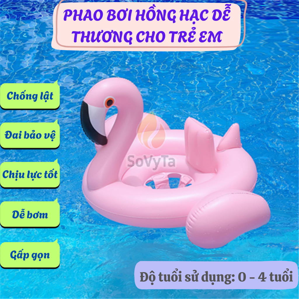 Phao Bơi Hồng Hạc Mini Cho Bé Tập Bơi -Phao Bơi Hồng Hạc Có Tay Vịn An Toàn Cho Bé -Phao Bơi Baby Fl