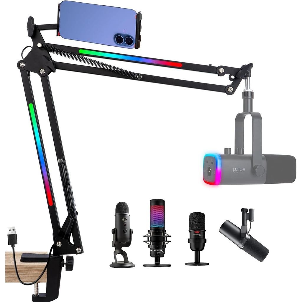 SUNMON RGB Boom Arm - Mic Arm có đèn RGB, 11 chế độ ánh sáng có thể điều chỉnh, Micro Boom Arm có bộ