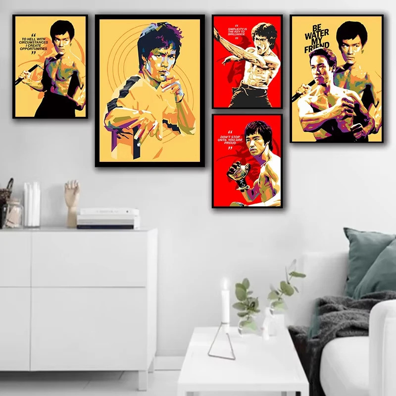 Tranh Canvas Kung Fu Star Dragon Lee cổ điển, Hình ảnh nhân vật phim nghệ thuật Pop, Tranh nghệ thuậ