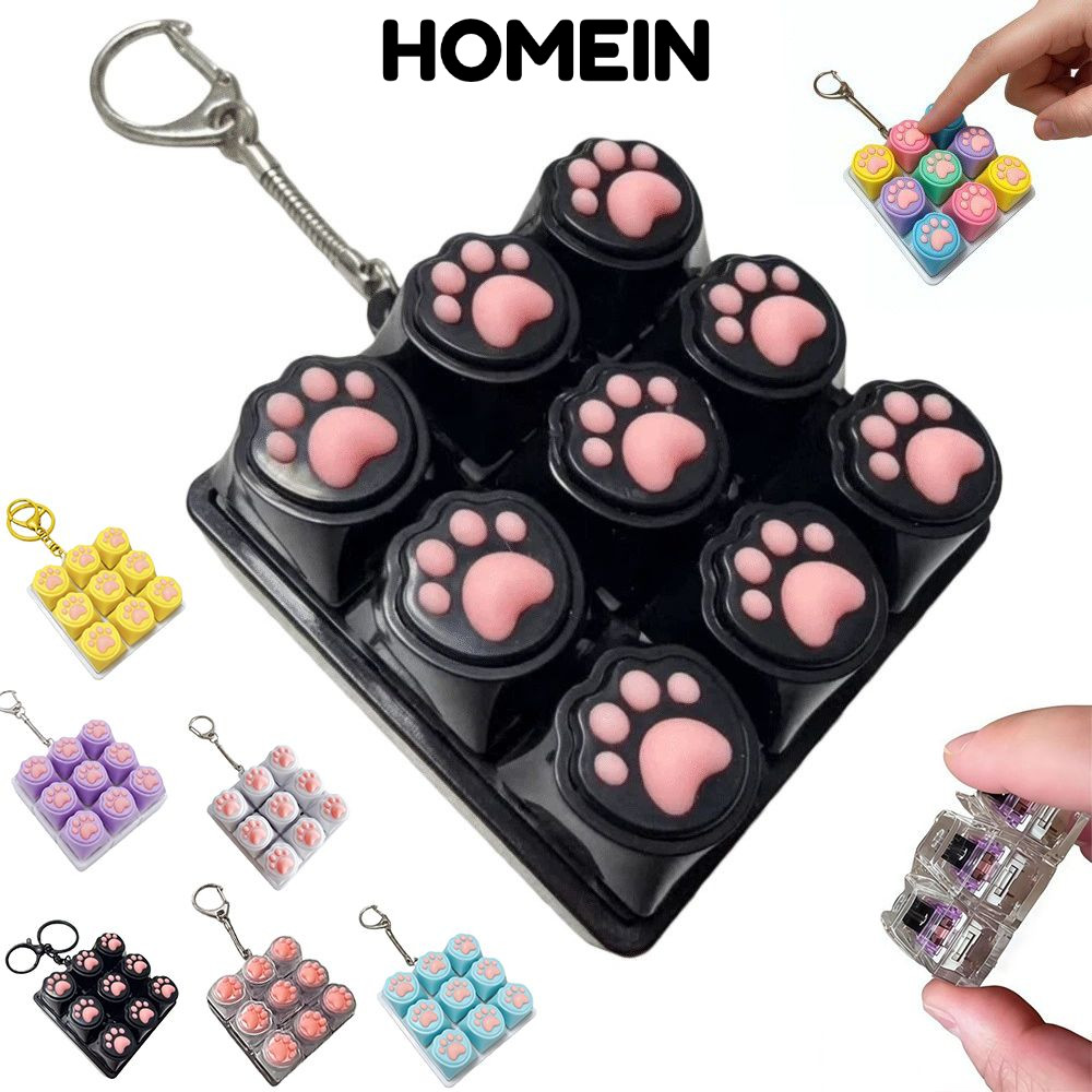 HOMEIN Fidget Móc Khóa, Nút Phím 9 Phím Bàn Phím Clicker Đồ Chơi, Thư Giãn DIY Bàn Phím Hình Mèo Giả