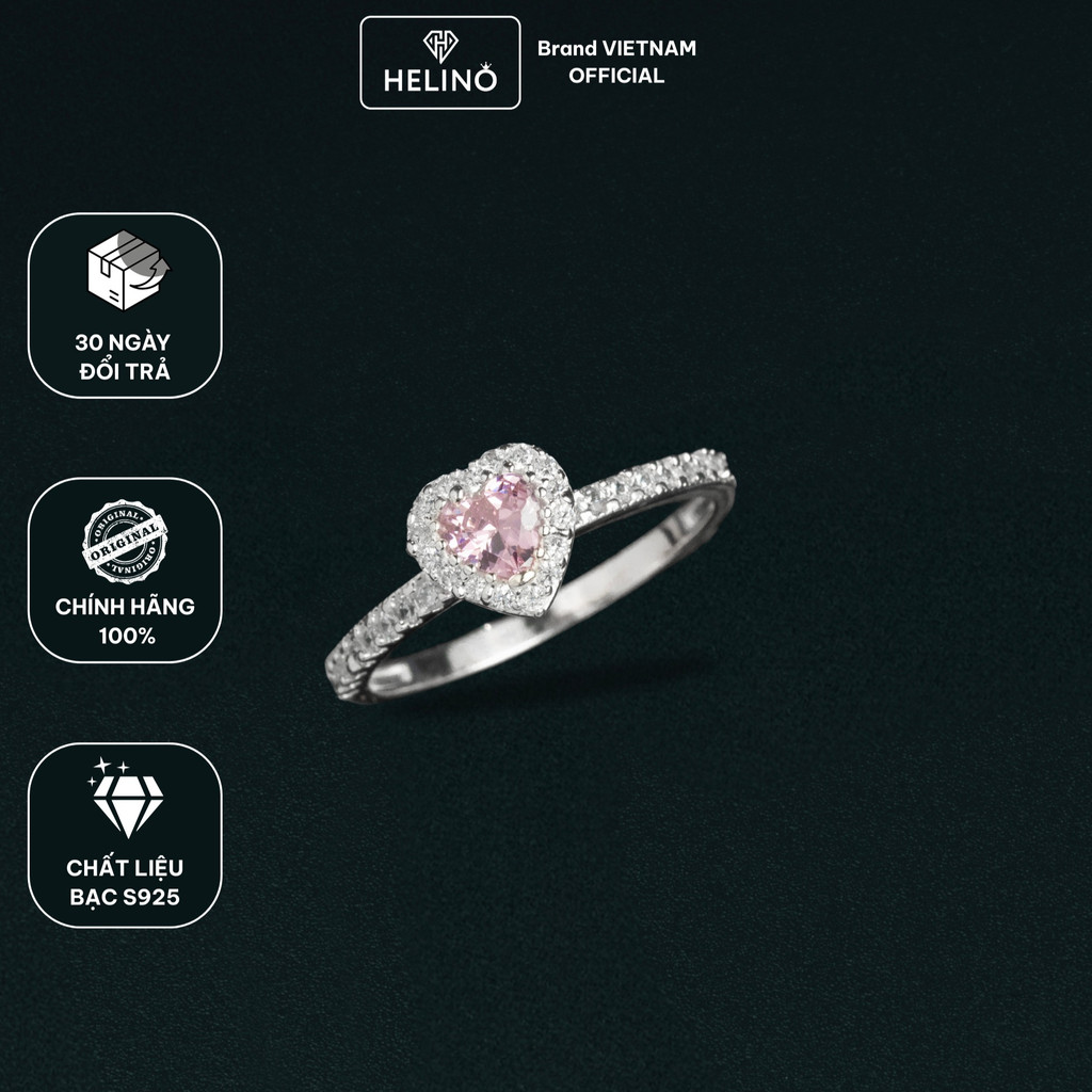 Nhẫn bạc trơn HELINO mặt đá tim hồng Rosie xinh xắn N16