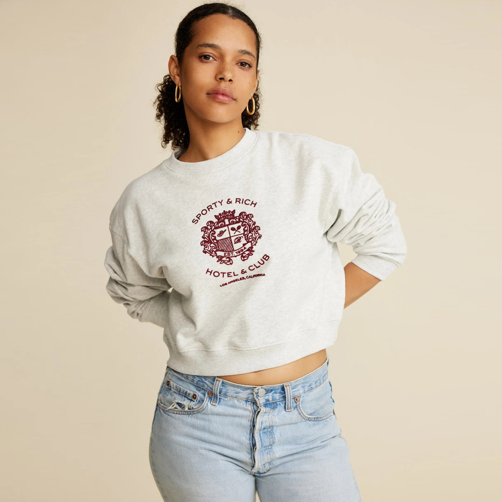 Sporty&Rich Badge Letter Print Short Sweatshirt Women's Hoodie