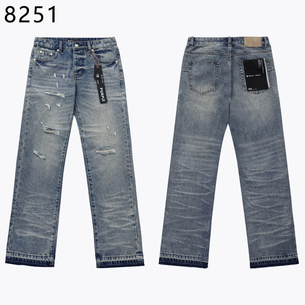 E2YN PURPLE BRAND JEANS High street men's casual ripped straight loose-fit jeans