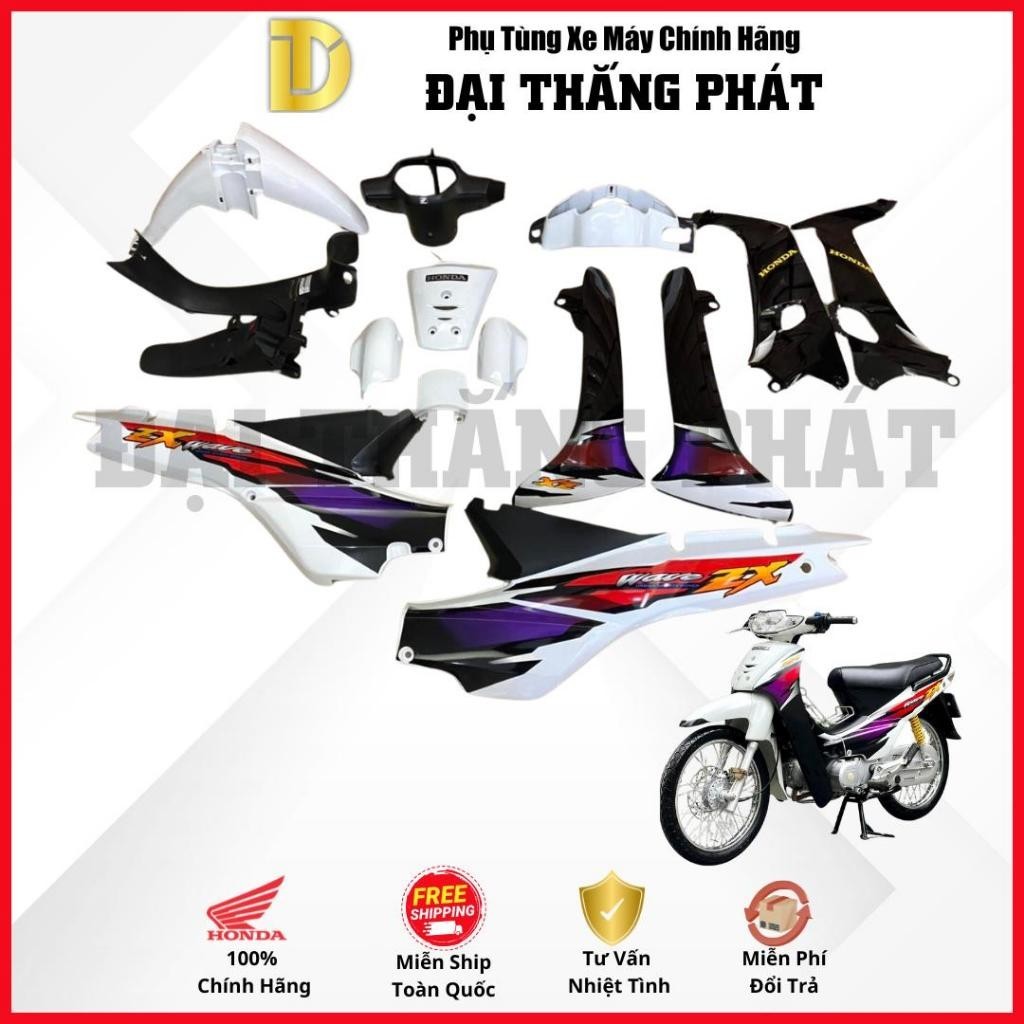 (Có bán lẻ) Dàn áo xe Wave ZX 100cc (2004) màu Trắng Đen NH-193M chính hãng - HP