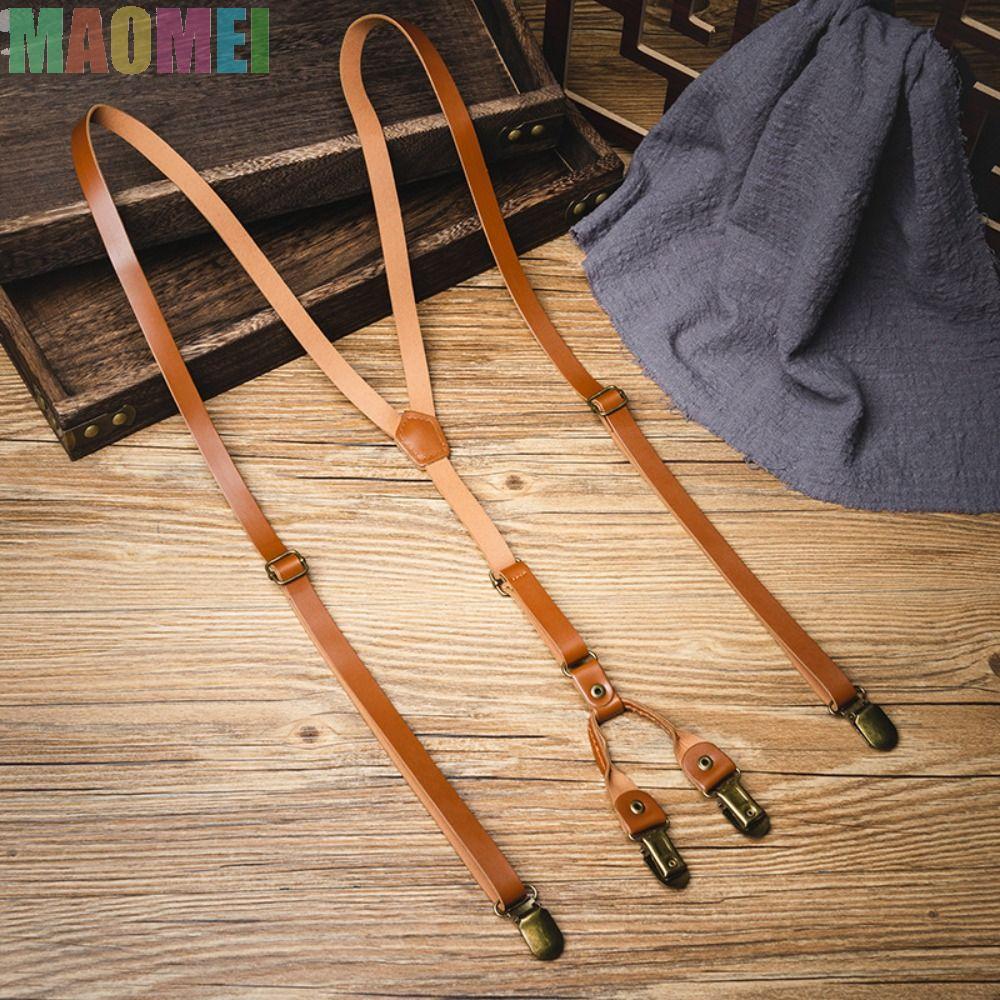 Suspenders Cho Nam, Dây Da Đen 1.5cm Phong Cách Anh, Chống Trơn Trượt