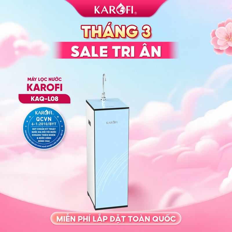Máy lọc nước 10 lõi Karofi KAQ-L08 - Màng RO Hàn 100 GPD, Lõi Smax Pro V & HP 6.0 bổ sung khoáng chấ