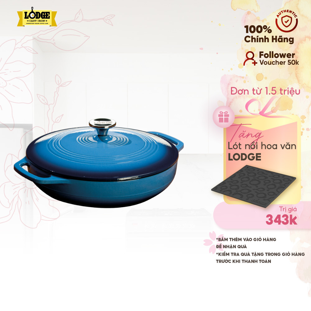 Lodge - Nồi gang phủ men xanh dương - 3.4L