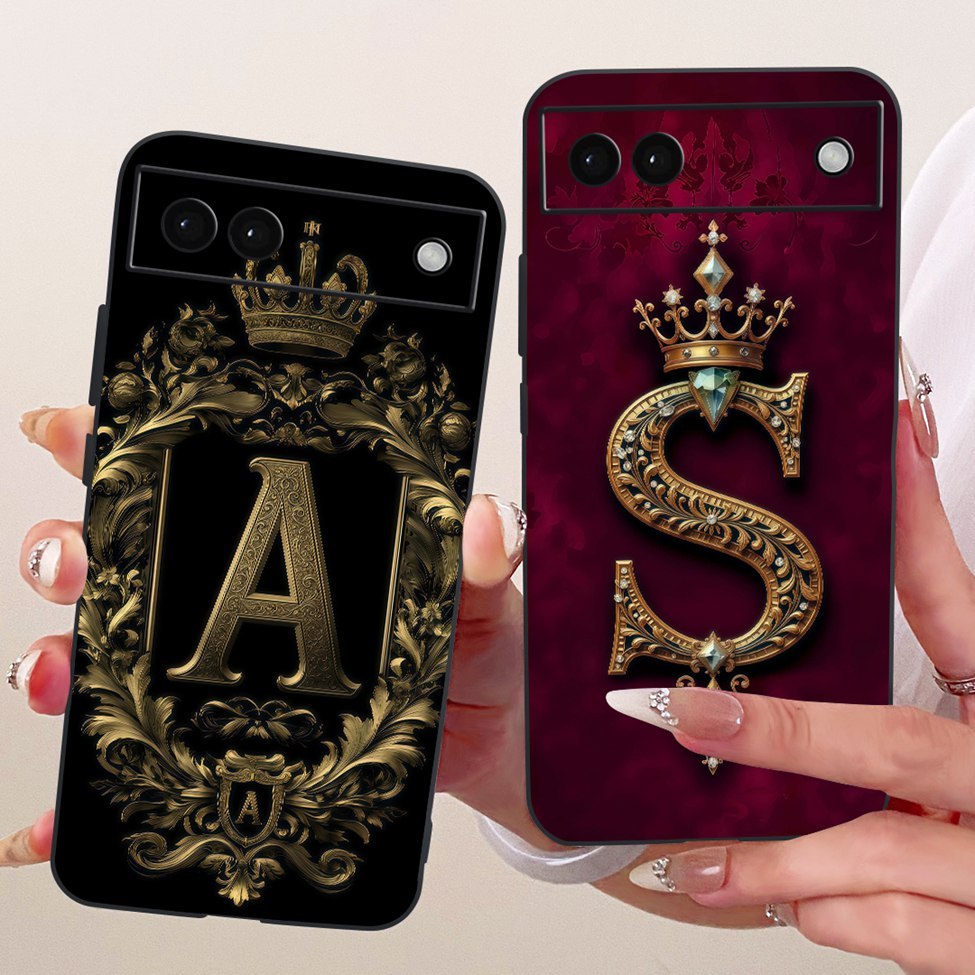 Ốp lưng Google Pixel 6A Silicone Luxury Crown A-Z Letters 2D Flat Pattern Soft Phone Case Google Pix