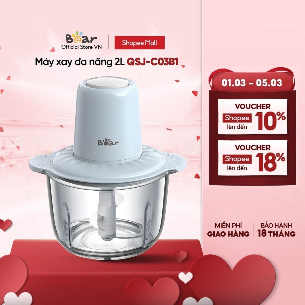 Máy xay thực phẩm đa năng 2L Bear QSJ-C03B1 - Hàng chính hãng