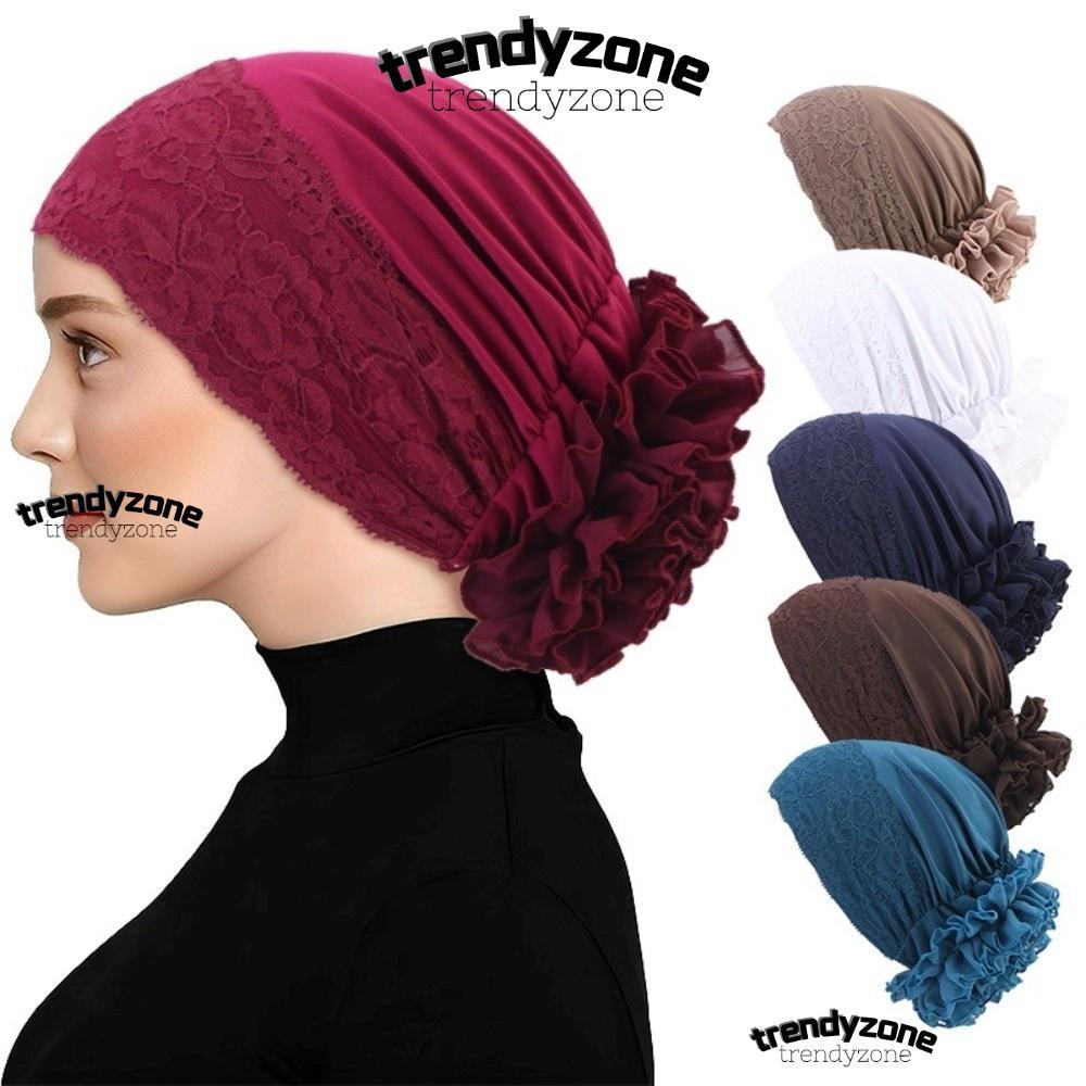 TrendyZone A0 - Khăn Ren Turban Co Dãn Thoáng Khí, Thiết kế Ruffle Mềm Mại Thanhh Lệch Cho Nữ