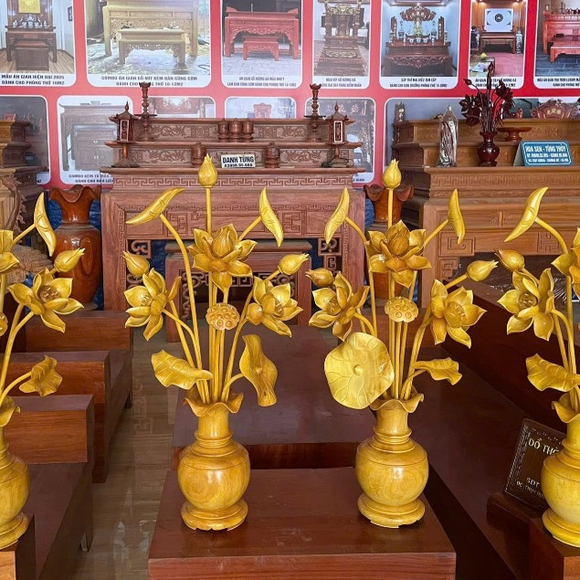 Bình Hoa Sen Gỗ Mít 87cm Cao Cấp – Bình Hoa Bàn Thờ Phật, Bàn Thờ Gia Tiên, Đồ Thờ Phong Thủy.