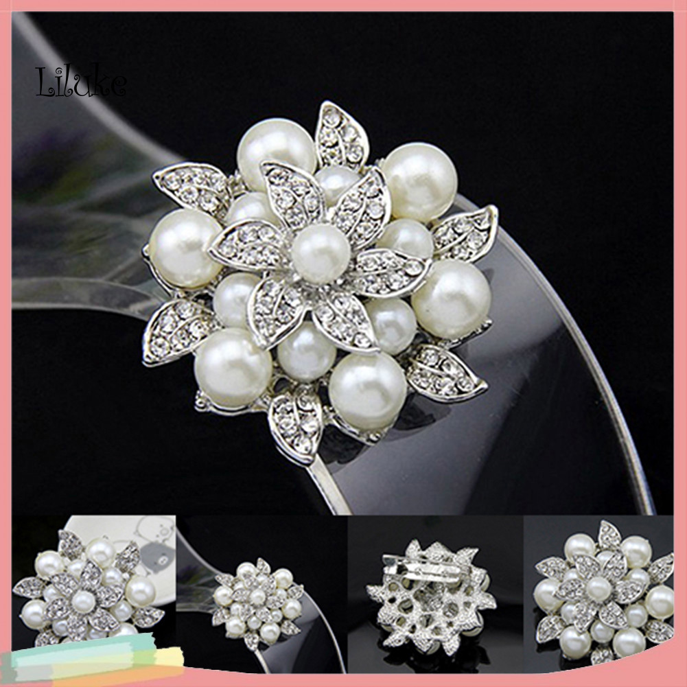 LK Hoa Thanh Lịch Kim Cương Giả Ngọc Trai Cưới Cô Dâu Khăn Cài Áo