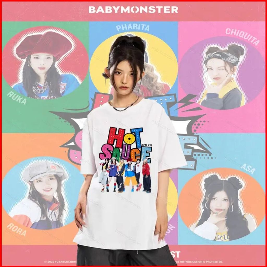 Áo thun BABYMONSTER cotton dày mùa hè thiết kế Ahyeon Rora Chiquita