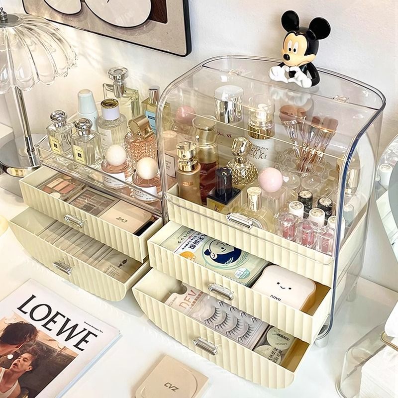 Hộp Bảo Quản Mỹ Phẩm Phong Cách Kem Trong Suốt Chống Bụi Lật Cao Cấp Để Bàn Nhiều Lớp Chăm Sóc Da Sả