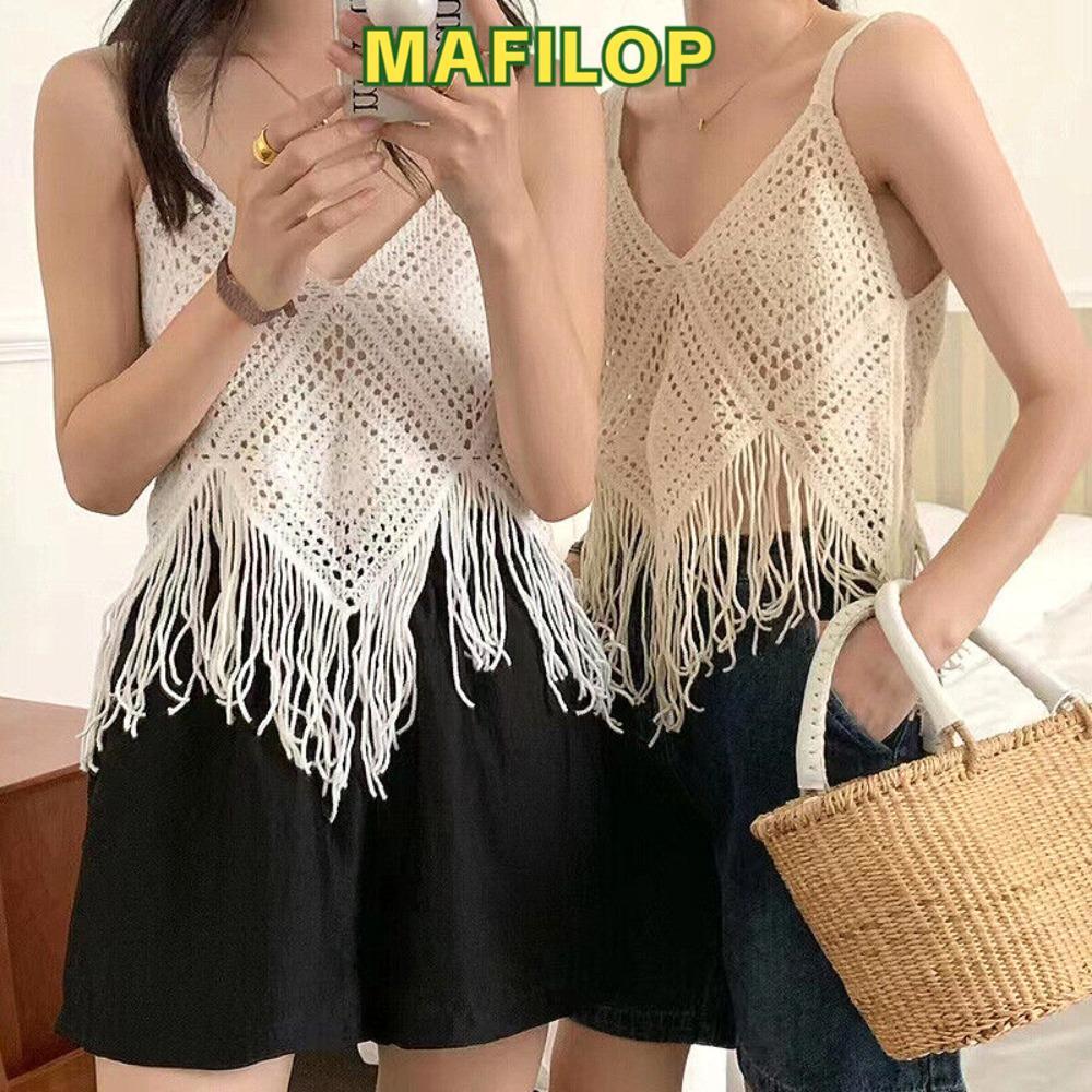 Móc camisole áo dệt kim style boho với dây buộc cotton dành cho nữ