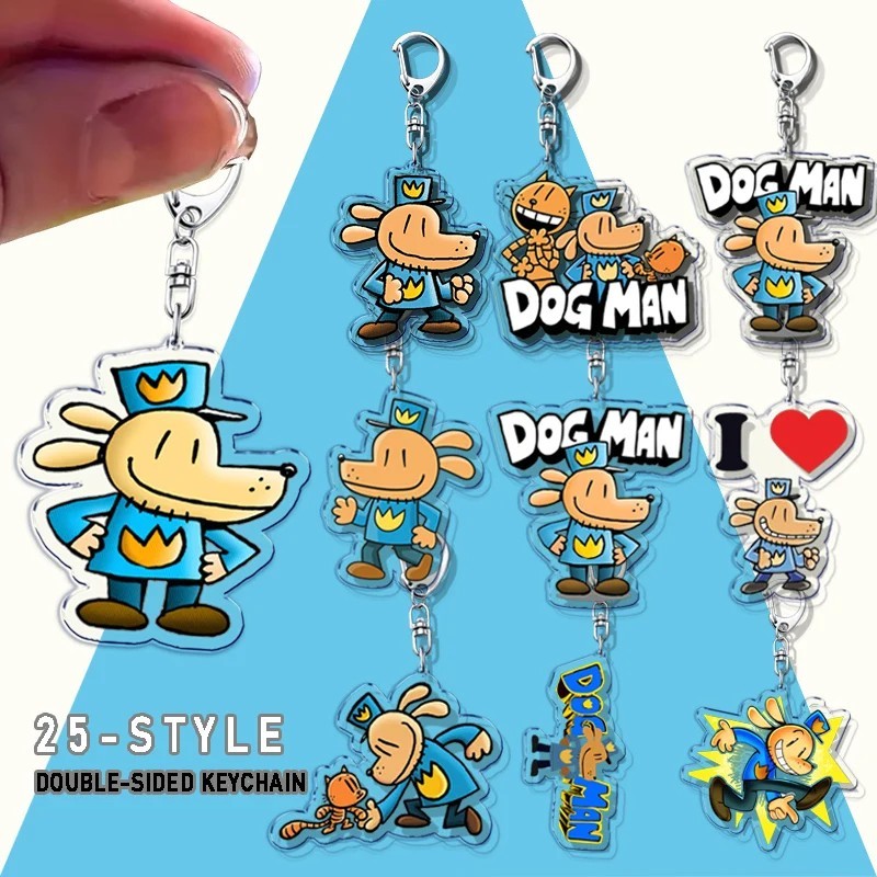 Móc khóa Dog Man mica acrylic in 2 mặt trang trí túi xách balo quà tặng fan truyện tranh Dog Man hoạ