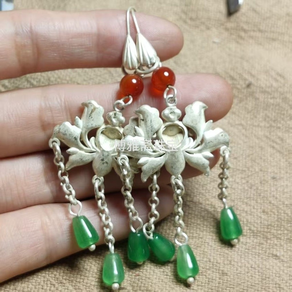 Cửa hàng online - Bông tai an toàn dát cổ, bạc, ngọc bích 0314PS03